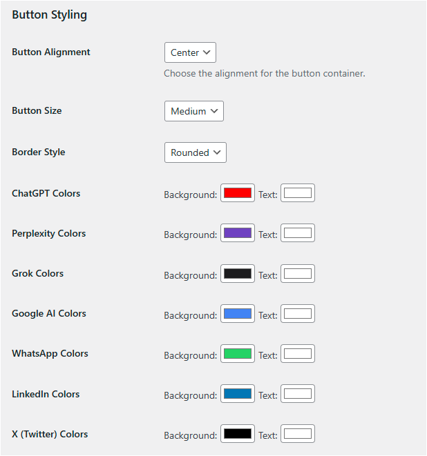 Section de personnalisation des boutons